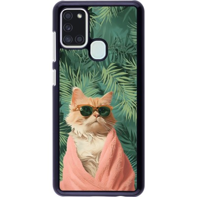Samsung Galaxy A21s Case Hülle - Cat Summer Palms