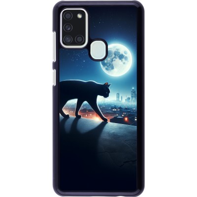 Samsung Galaxy A21s Case Hülle - Schwarze Katze unter dem Vollmond