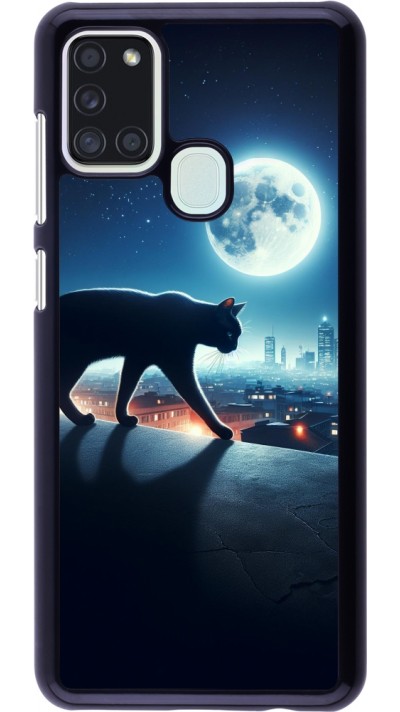 Coque Samsung Galaxy A21s - Chat noir sous la pleine lune