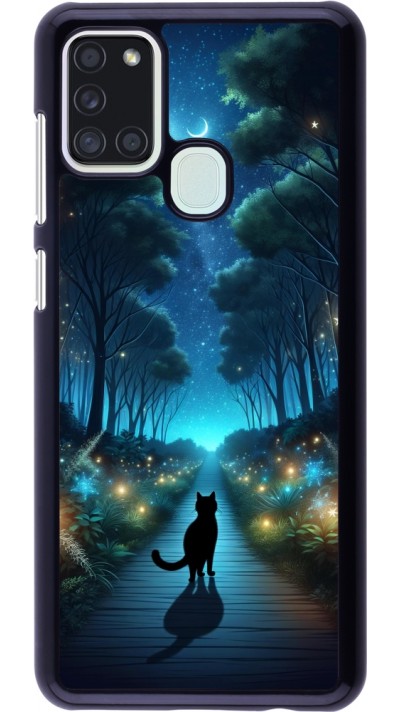 Coque Samsung Galaxy A21s - Chat noir promenade