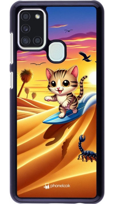 Coque Samsung Galaxy A21s - Chat surfeur au soleil