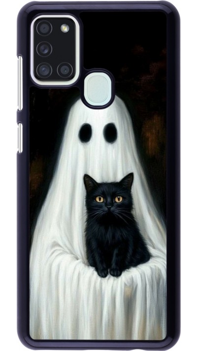 Samsung Galaxy A21s Case Hülle - Halloween 2025 Ghost with black cat