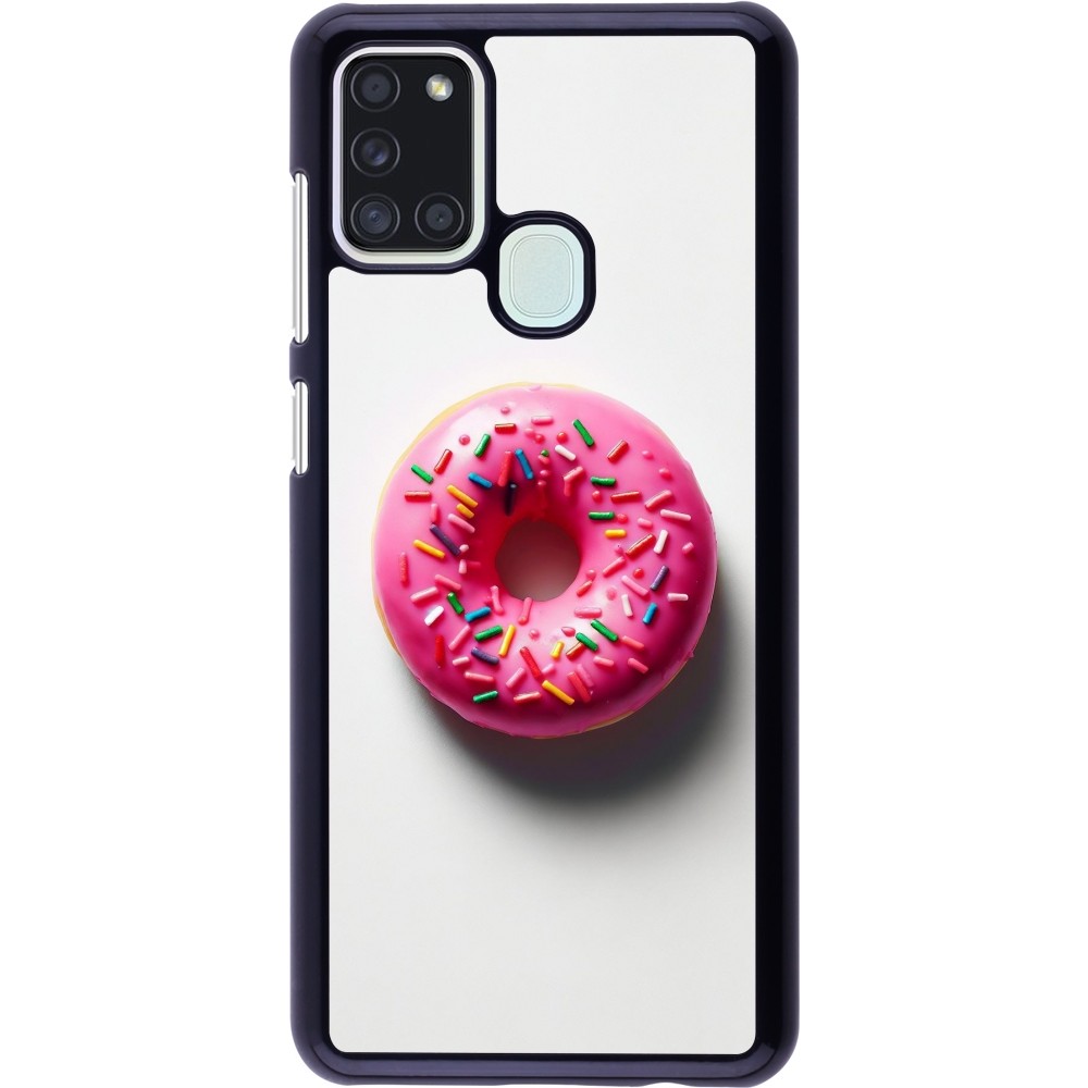 Samsung Galaxy A21s Case Hülle - Weisser Hintergrund, pinker Donut