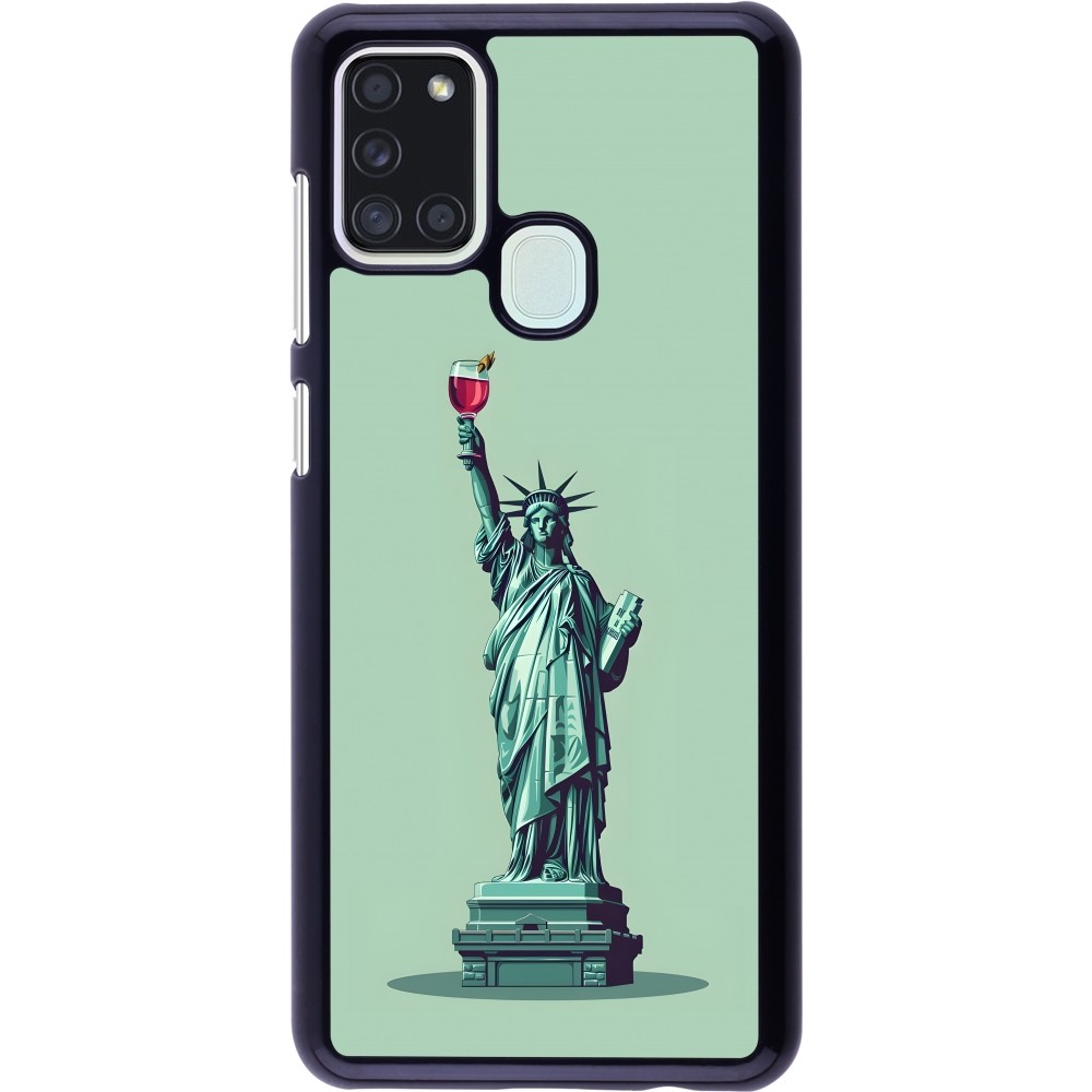 Samsung Galaxy A21s Case Hülle - Freiheitsstatue mit einem Glas Wein
