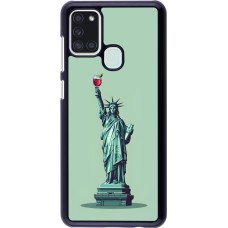 Samsung Galaxy A21s Case Hülle - Freiheitsstatue mit einem Glas Wein