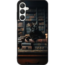 Coque Samsung Galaxy A25 - Silicone rigide noir Chat livres sombres