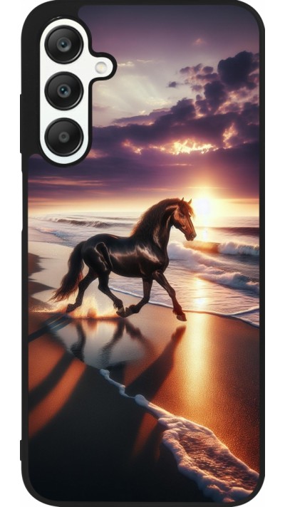 Coque Samsung Galaxy A25 - Silicone rigide noir Cheval majestueux plage