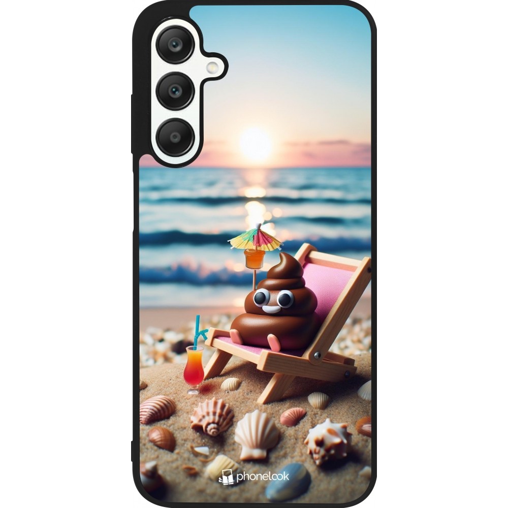 Samsung Galaxy A25 Case Hülle - Silikon schwarz Kackhaufen Emoji auf Liegestuhl