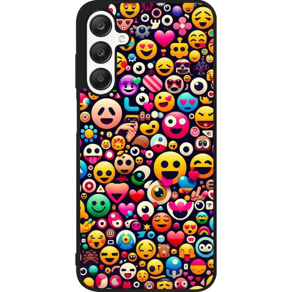 Coque Samsung Galaxy A25 - Silicone rigide noir Emoji Mix Color