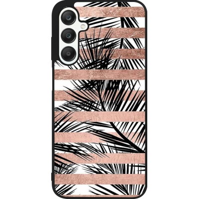 Coque Samsung Galaxy A25 - Silicone rigide noir Palm trees gold stripes