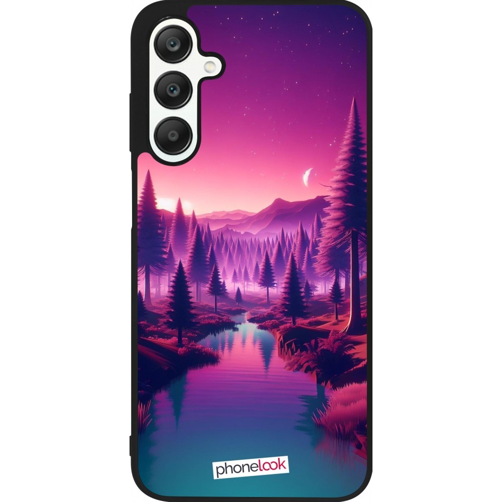 Coque Samsung Galaxy A25 - Silicone rigide noir Paysage Violet-Rose
