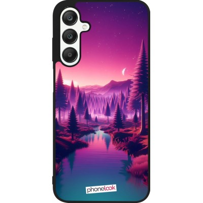 Coque Samsung Galaxy A25 - Silicone rigide noir Paysage Violet-Rose