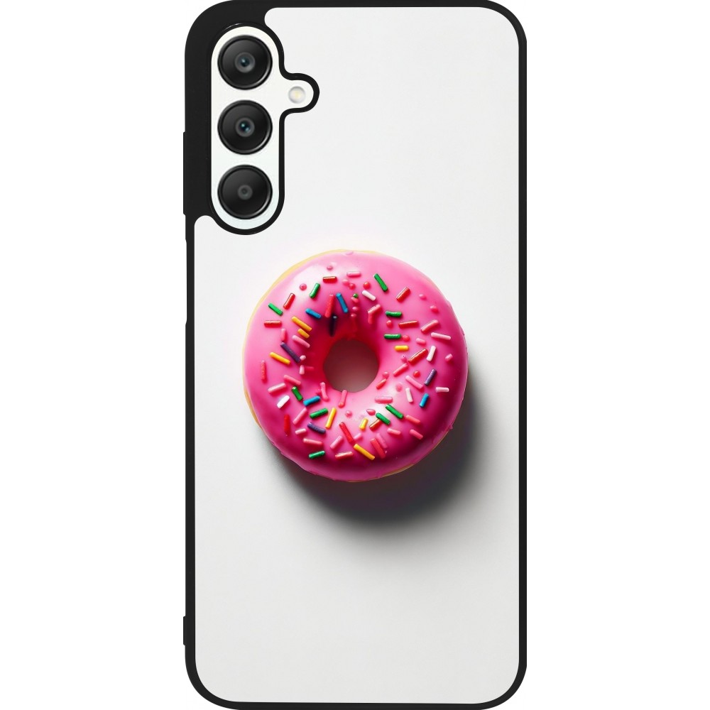 Samsung Galaxy A25 Case Hülle - Silikon schwarz Weisser Hintergrund, pinker Donut