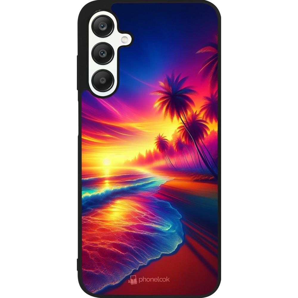 Coque Samsung Galaxy A25 - Silicone rigide noir Plage coucher soleil flashy