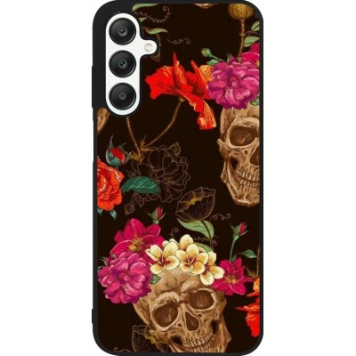 Samsung Galaxy A25 Case Hülle - Silikon schwarz Skulls and flowers
