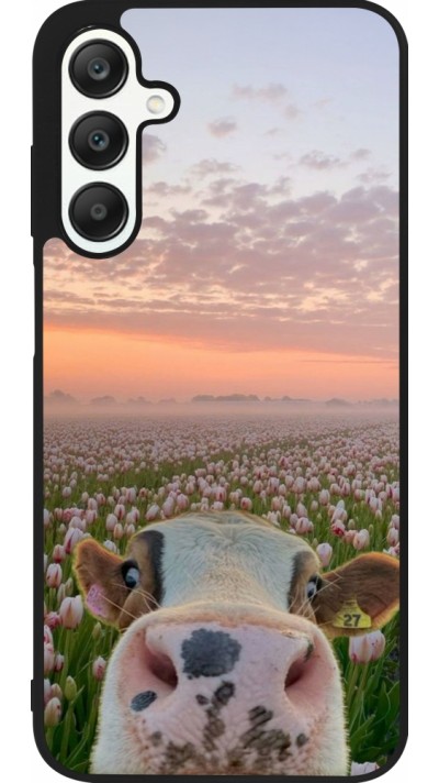 Coque Samsung Galaxy A25 - Silicone rigide noir Cow with tulips Spring 2026