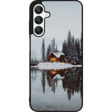 Coque Samsung Galaxy A25 - Silicone rigide noir Winter 25 Winter house forest afternoon