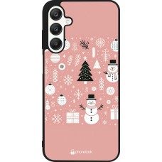 Coque Samsung Galaxy A25 - Silicone rigide noir Noël 2024 Rose Snowman Christmas