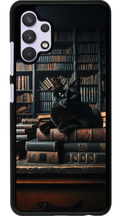 Samsung Galaxy A32 Case Hülle - Katze Bücher dunkel