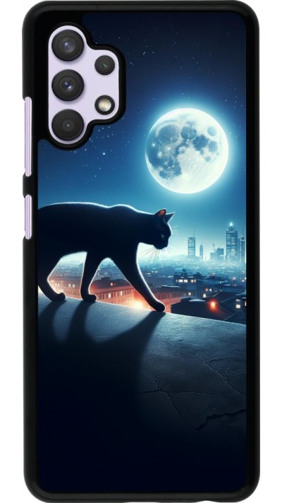 Samsung Galaxy A32 Case Hülle - Schwarze Katze unter dem Vollmond