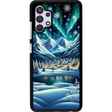 Samsung Galaxy A32 Case Hülle - Verschneites Bergdorf am See in der Nacht