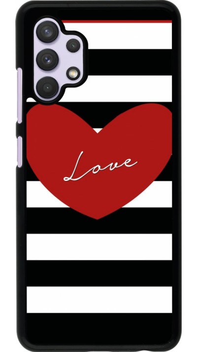 Coque Samsung Galaxy A32 - Valentine 2023 heart black and white lines