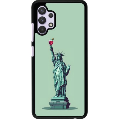 Samsung Galaxy A32 Case Hülle - Freiheitsstatue mit einem Glas Wein