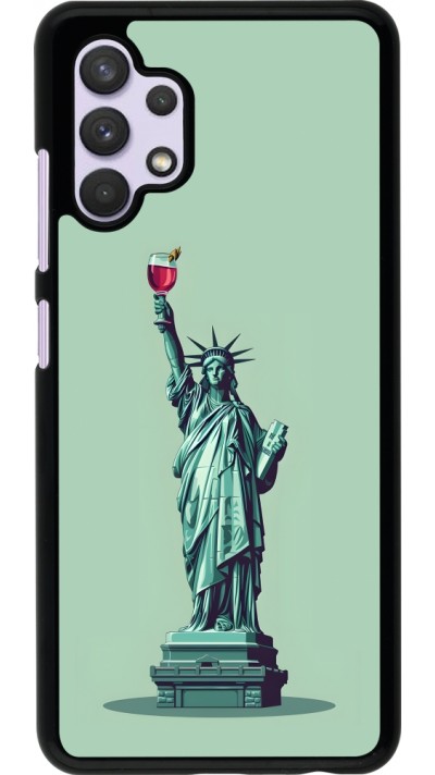 Samsung Galaxy A32 Case Hülle - Freiheitsstatue mit einem Glas Wein