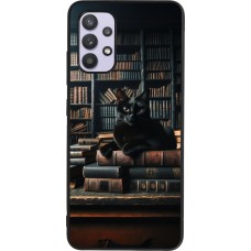 Coque Samsung Galaxy A32 - Silicone rigide noir Chat livres sombres