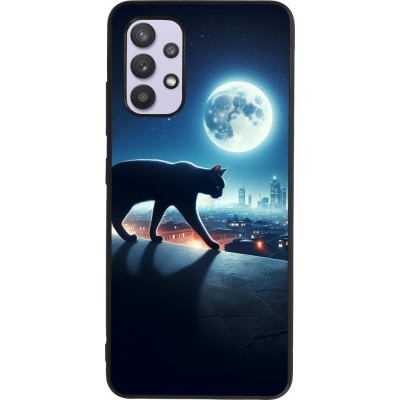 Coque Samsung Galaxy A32 - Silicone rigide noir Chat noir sous la pleine lune