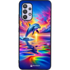 Coque Samsung Galaxy A32 - Silicone rigide noir Dauphin arc-en-ciel heureux