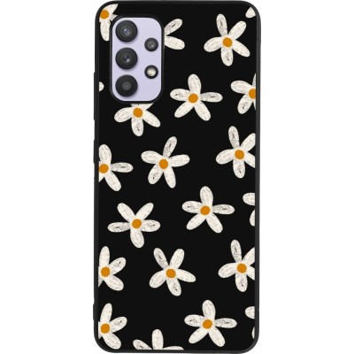 Samsung Galaxy A32 Case Hülle - Silikon schwarz Easter 2024 white on black flower