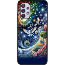 Samsung Galaxy A32 Case Hülle - Silikon schwarz Fliegender Blumen-Eule
