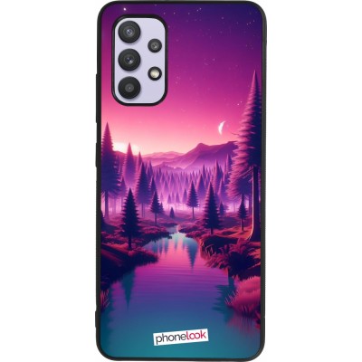 Coque Samsung Galaxy A32 - Silicone rigide noir Paysage Violet-Rose