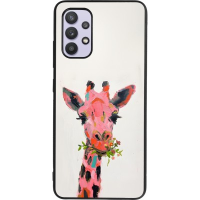 Samsung Galaxy A32 Case Hülle - Silikon schwarz Pink Girafe Paint
