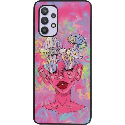 Samsung Galaxy A32 Case Hülle - Silikon schwarz Psychedelic pink mushroom