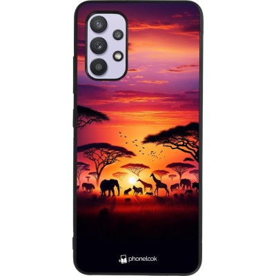 Samsung Galaxy A32 Case Hülle - Silikon schwarz Safari Sonnenuntergang Wildtiere