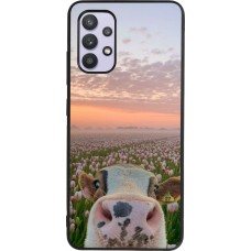 Coque Samsung Galaxy A32 - Silicone rigide noir Cow with tulips Spring 2026