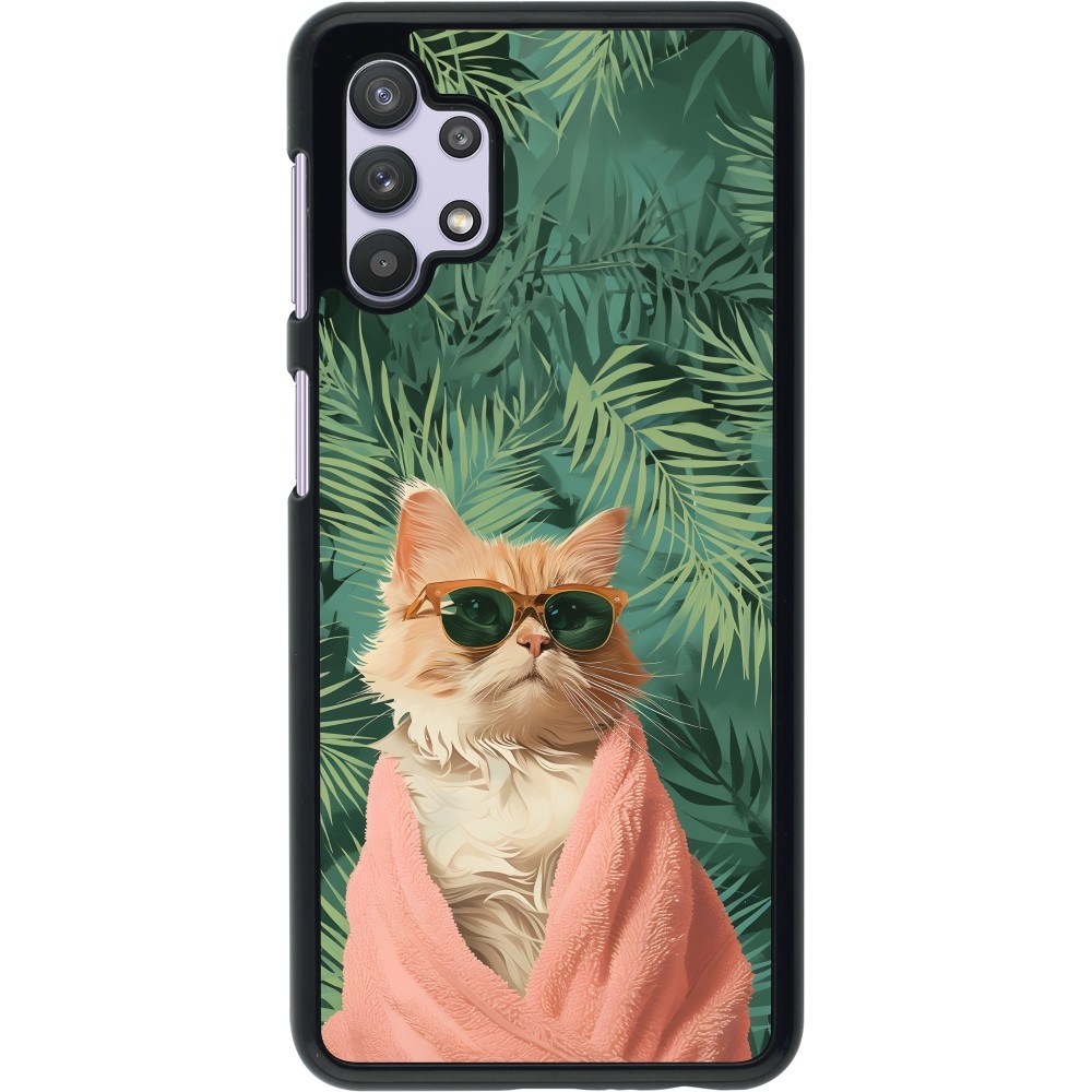 Samsung Galaxy A32 5G Case Hülle - Cat Summer Palms
