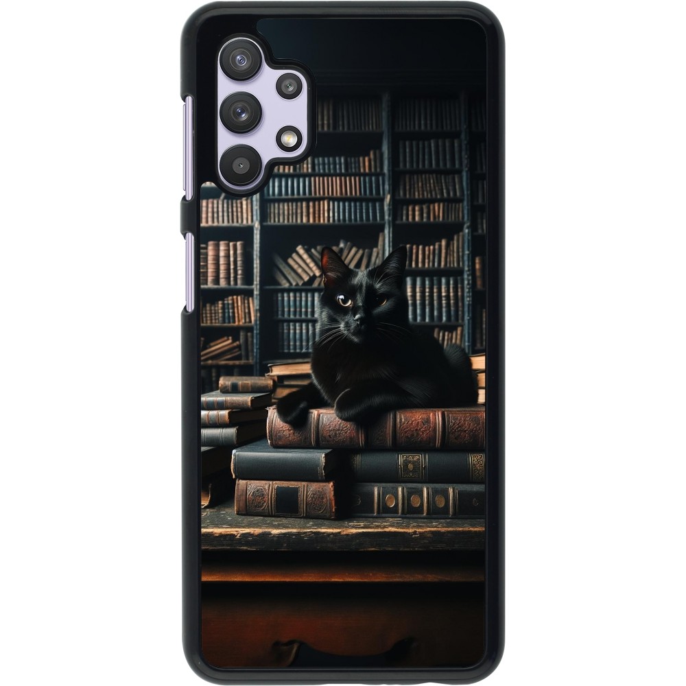 Samsung Galaxy A32 5G Case Hülle - Katze Bücher dunkel