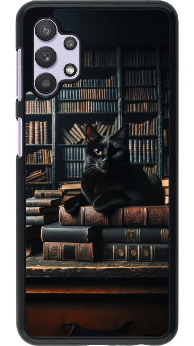Samsung Galaxy A32 5G Case Hülle - Katze Bücher dunkel