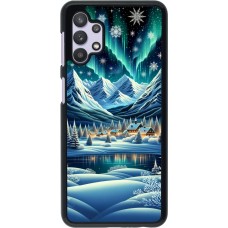 Samsung Galaxy A32 5G Case Hülle - Verschneites Bergdorf am See in der Nacht
