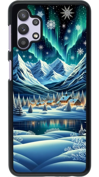 Samsung Galaxy A32 5G Case Hülle - Verschneites Bergdorf am See in der Nacht