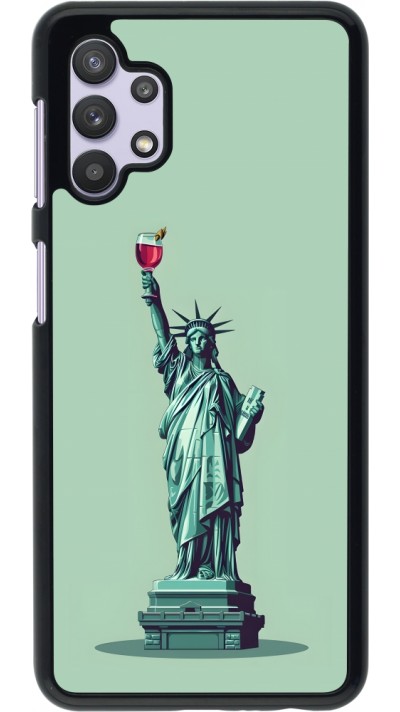 Samsung Galaxy A32 5G Case Hülle - Freiheitsstatue mit einem Glas Wein