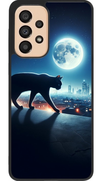 Coque Samsung Galaxy A33 5G - Silicone rigide noir Chat noir sous la pleine lune