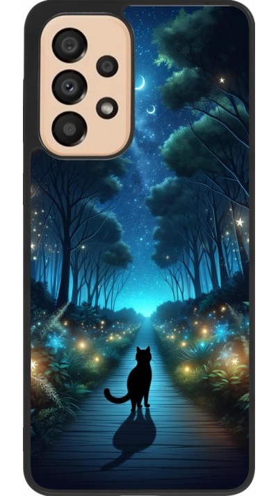 Coque Samsung Galaxy A33 5G - Silicone rigide noir Chat noir promenade