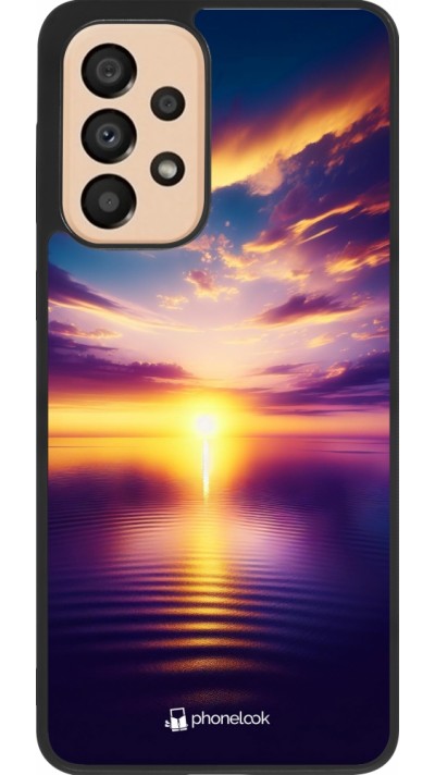 Coque Samsung Galaxy A33 5G - Silicone rigide noir Coucher soleil jaune violet