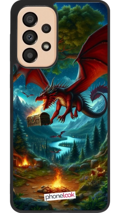 Coque Samsung Galaxy A33 5G - Silicone rigide noir Dragon Volant Forêt Trésor