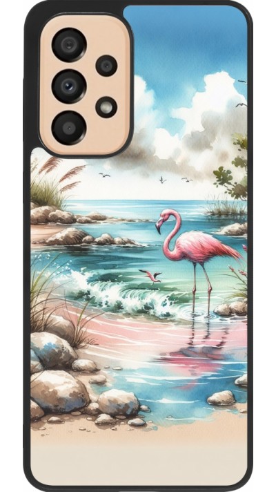 Coque Samsung Galaxy A33 5G - Silicone rigide noir Flamant rose aquarelle