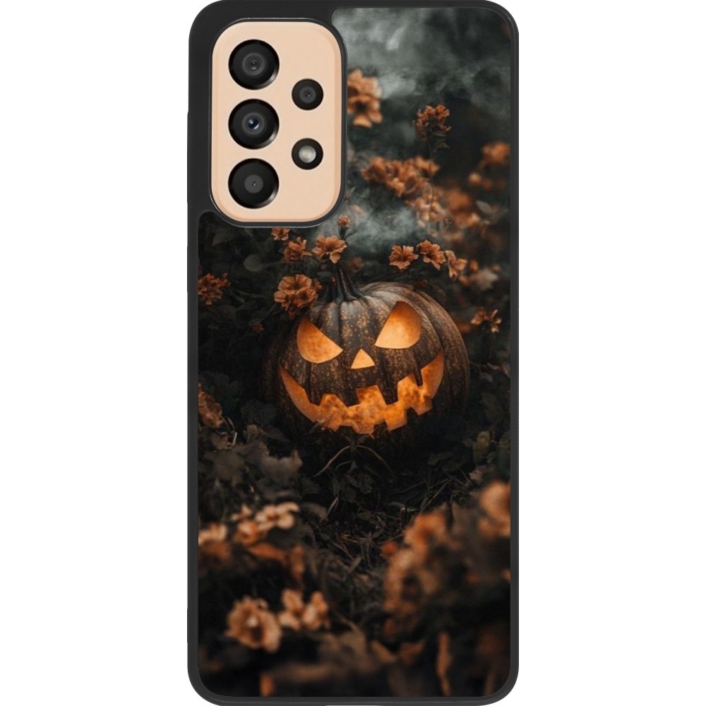Coque Samsung Galaxy A33 5G - Silicone rigide noir Halloween 2025 Pumpkin with flowers